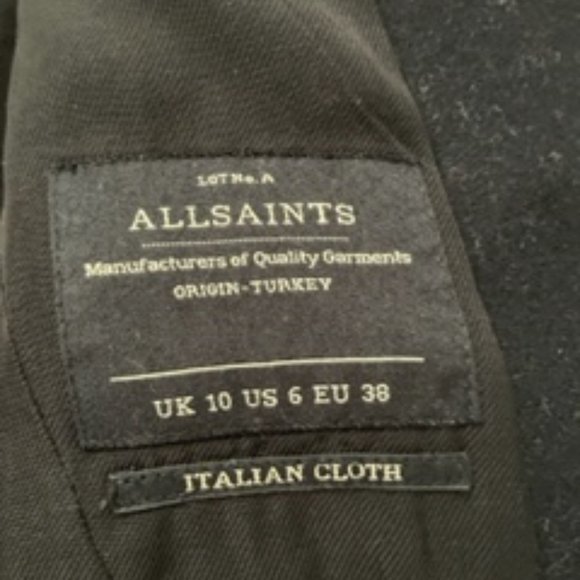 All Saints Wool Coat with Leather Sleeves in Black - Picture 3 of 3